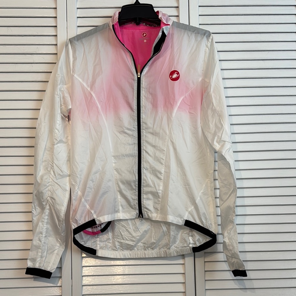 White and Pink Ski Jacket with Water-Resistant Material